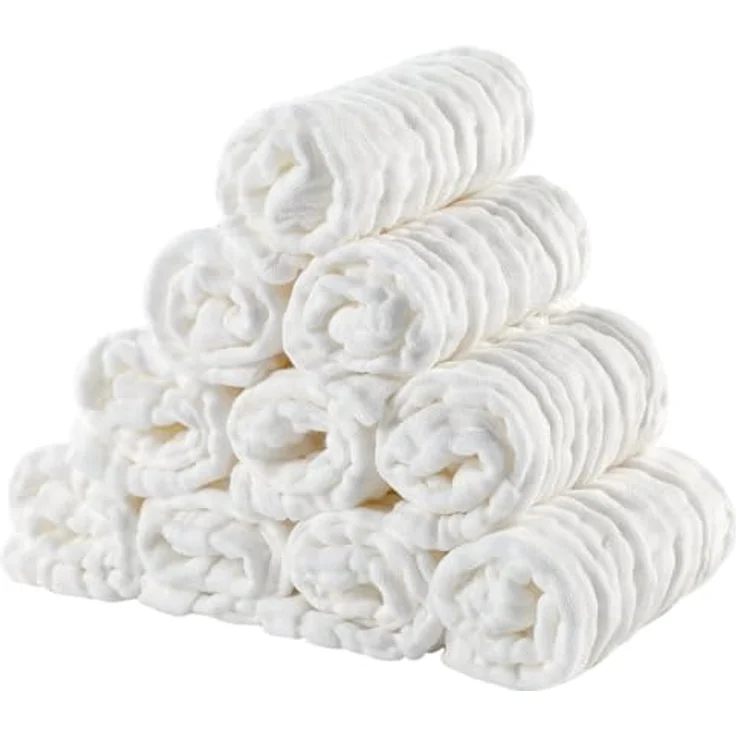 EXTSUD Baby Waschlappen, 10er Musselin Spucktücher Baby 25x25cm Mulltücher Baumwolle Moltontücher Handtücher Weiche Gesichtstücher Neugeborene Baby Wipes(Weiß) – Bild 1