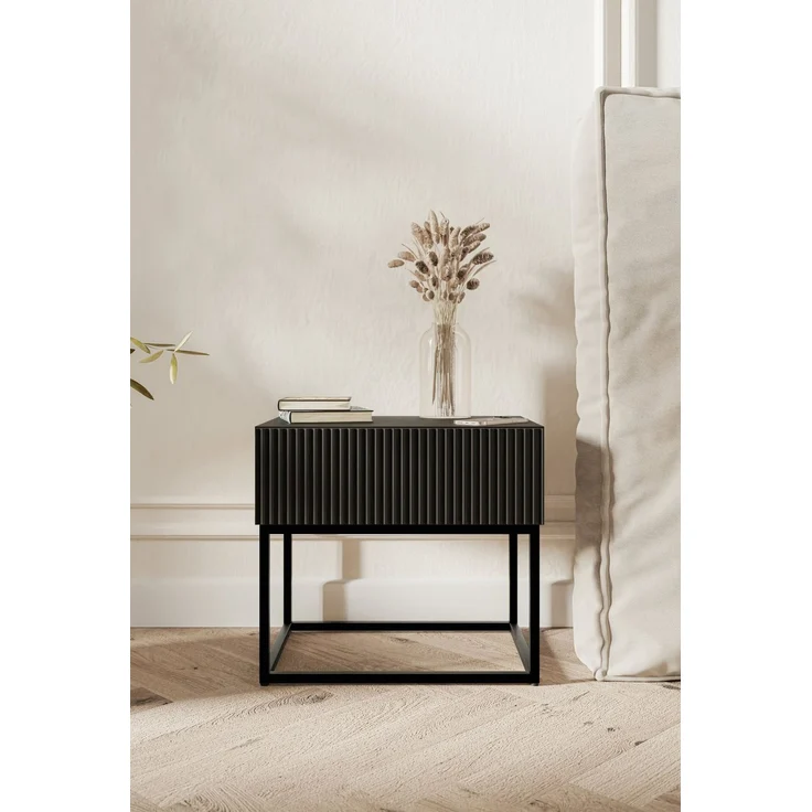 Selsey 'Veldio' Nachttisch mit Schublade, schwarz mit Metallgestell, ca. 44 x 50 x 36 cm – Bild 2