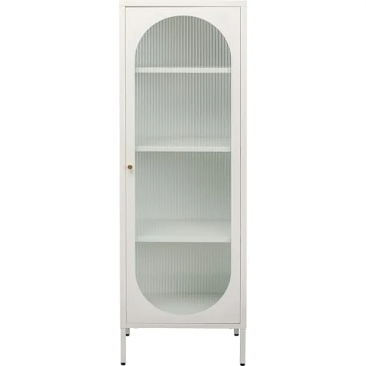 Kare Design Vitrine Naxos, Weiß, Kommode, Aufbewahrung, Stahlgestell, Glas Tür, Wohnzimmer, Flur, Schlafzimmer, 150 x 50 x 35 cm