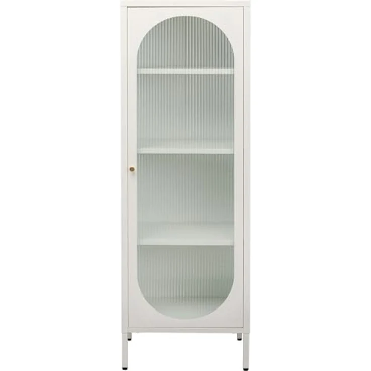Kare Design Vitrine Naxos, Weiß, Kommode, Aufbewahrung, Stahlgestell, Glas Tür, Wohnzimmer, Flur, Schlafzimmer, 150 x 50 x 35 cm – Bild 1