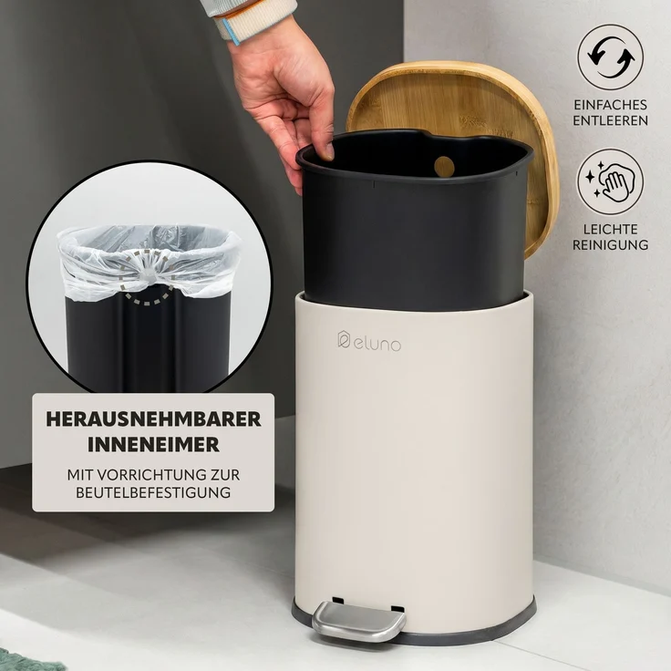 eluno Badezimmer Zubehör Set FRAMURA 2tlg. bestehend aus 1 Kosmetikeimer, 1 WC-Garnitur, Metall, Beige – Bild 5
