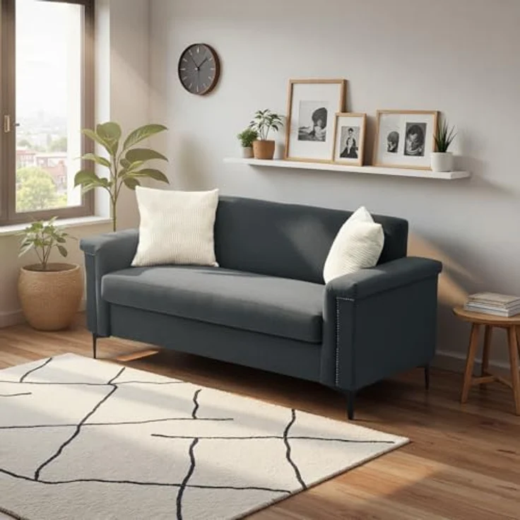Ball & Cast 2 Sitzer Sofa mit Metallbeinen, Jugendsofa mit Klassischer Nietenverzierung, Elegant Skandinavischer Stil für Wohnzimmer, 172 x 81.5 x 73.5 cm (BxHxT), Dunkelgrau – Bild 4