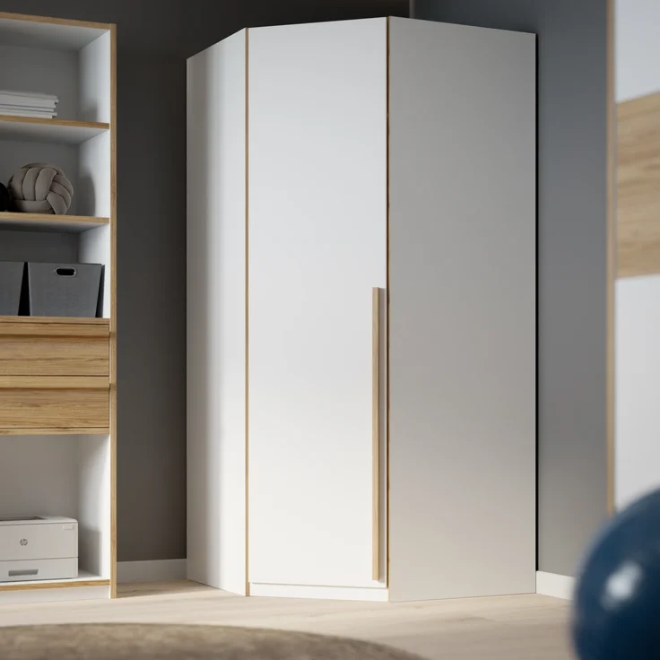 Eckkleiderschrank >SMARTROOM< in Weiss / Catania Eiche - 94,1x215x94,1 (BxHxT) – Bild 1