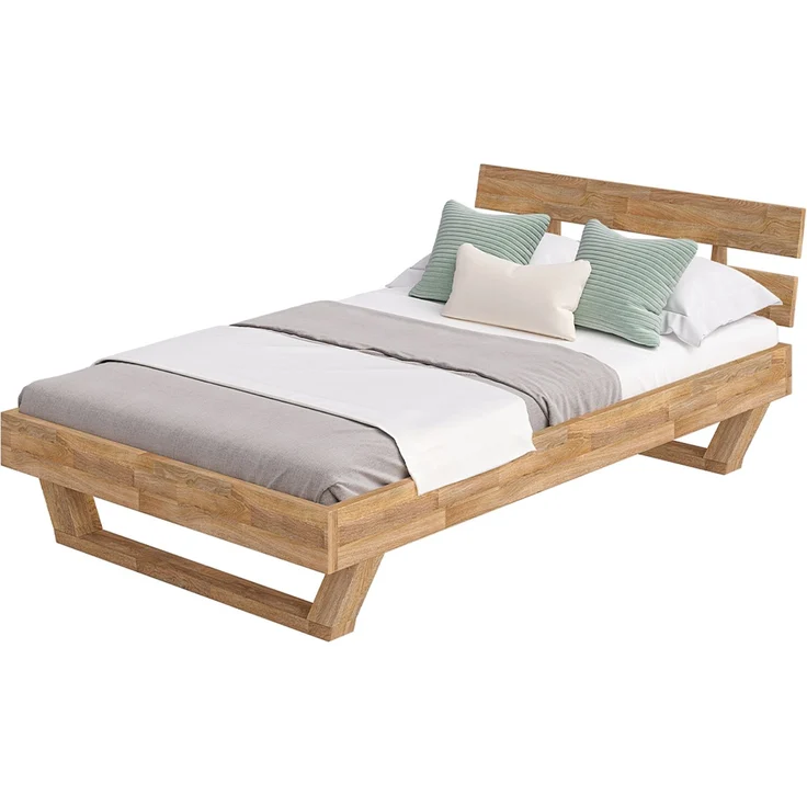 skølm 'Nornir' Bett 120x200 cm, Bettgestell, natur geölt, Massivholzbett aus Eiche mit Holzkufen, Doppelbett mit Streben Bettkopf – Bild 9