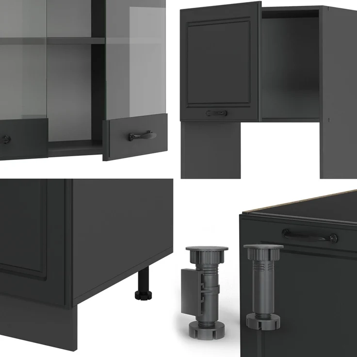 Eckküche R-Line Anthrazit Landhaus/Anthrazit 247 x 237 cm ohne Arbeitsplatte Vicco – Bild 4