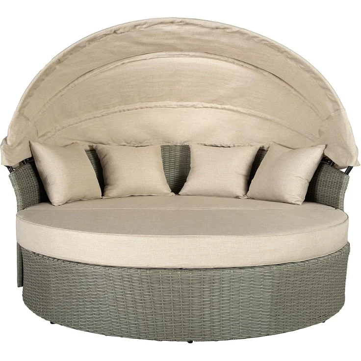 riess-ambiente Sonneninsel PLAYA LIVING 165cm natur · Polyrattan · Aluminium, Einzelartikel 1 Teile, Gartenlounge · einfahrbares Fußteil · klappbares Dach · mit Kissen – Bild 1
