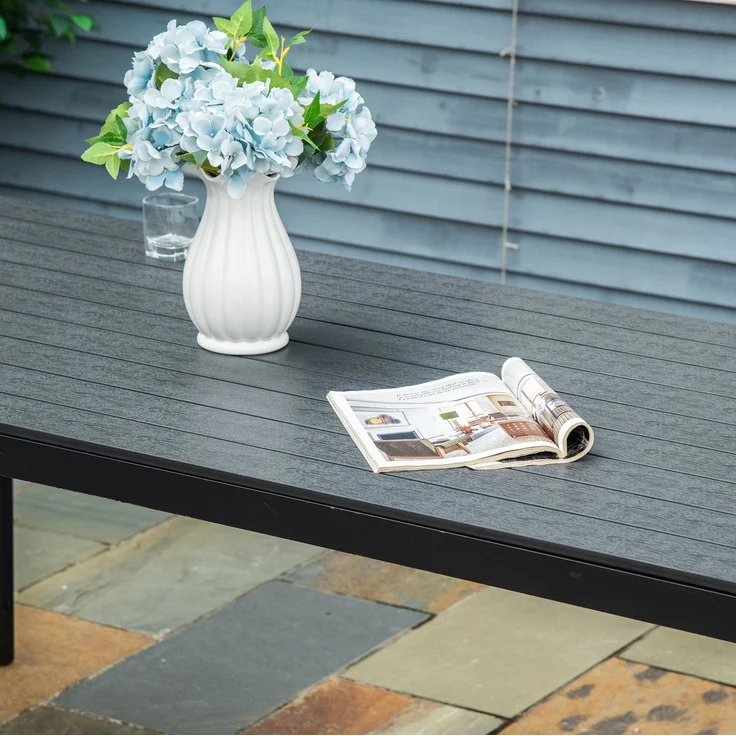 Gartentisch 190 x 84,5 x 72 cm aus Aluminium und Holz-Kunststoff-Verbundstoff – wetterfest in Schwarz – Bild 9