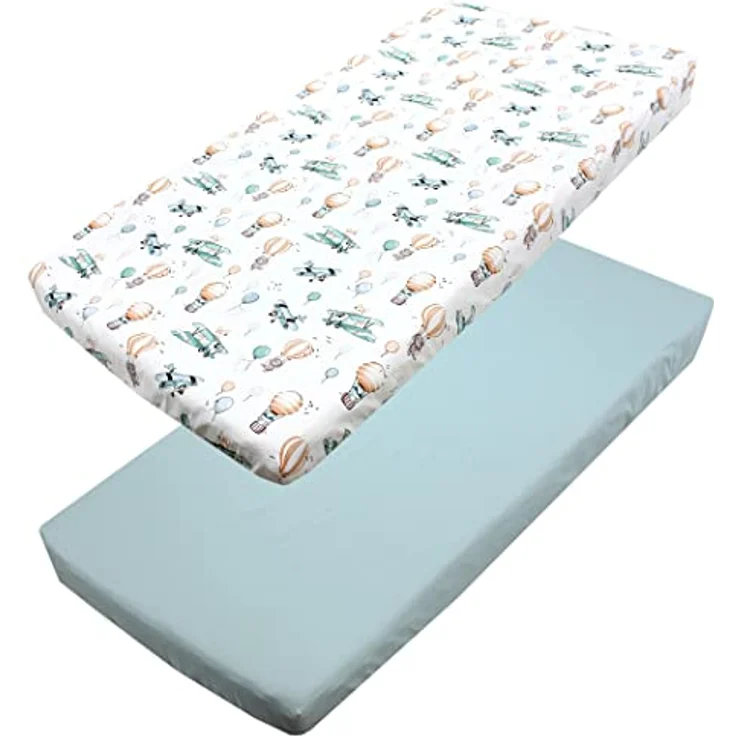 TupTam Spannbettlaken Baby, für Babybett/Kinderbett, 2er Pack, Füchse im Flugzeug / Grün, 70 x 140 cm – Bild 2
