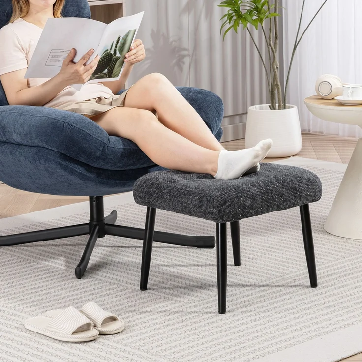 MELAYR, Sitzhocker Hocker mit weichem Sitzkissen Stahlbeinen Fußhocker mit Chenille-Stoff, 45 x 41 x 38 cm, Dunkelgrau – Bild 3