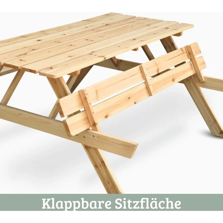 Outdoor Picknicktisch KLEIS - 140cm, Massives Tannenholz, Faltbare Sitze | Picknickbank Sitzgruppe Aussen Bank Sitzbank Gartenbank – Bild 5