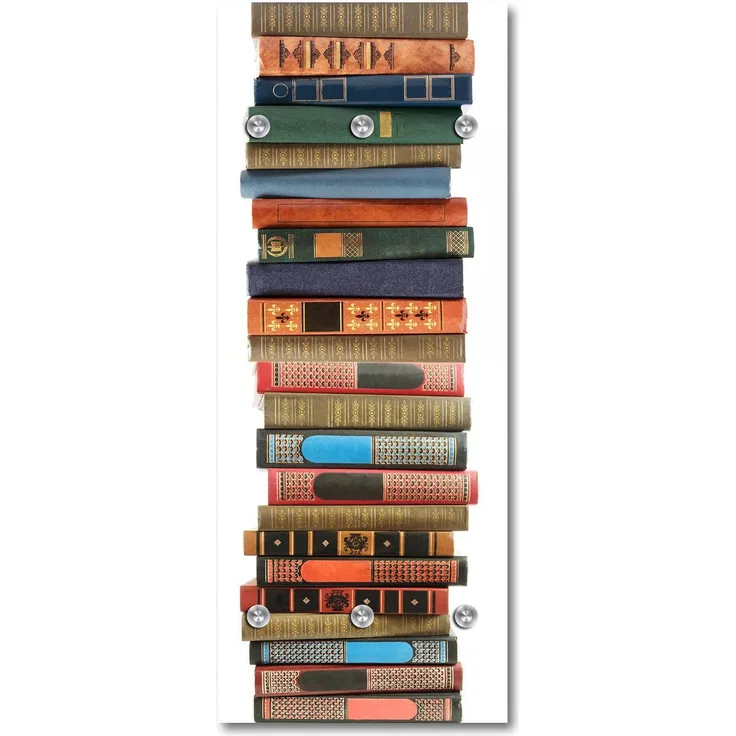 Queence Garderobe - "Books" Druck auf hochwertigem Arcylglas inkl. Edelstahlhaken und Aufhängung, Format: 50x120cm