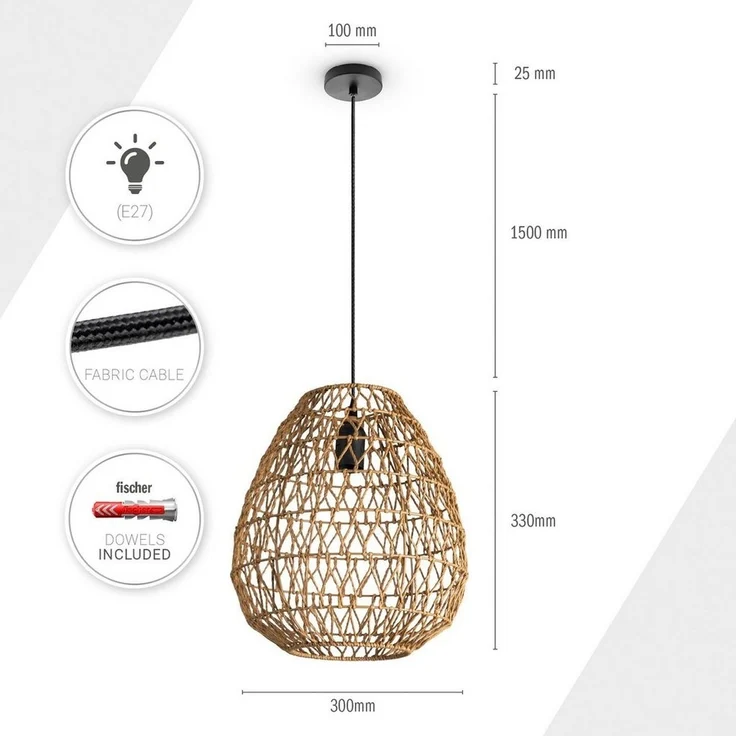 Paco Home Pendelleuchte KAGEEG, ohne Leuchtmittel, Korb Hängeleuchte Rattan Optik Boho Esszimmerlampe E27 Skandi – Bild 3