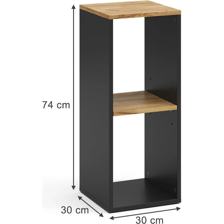 Bücherregal Tomy Anthrazit/Goldkraft Eiche 30 x 74 cm mit 2 offenen Fächern Vicco – Bild 2