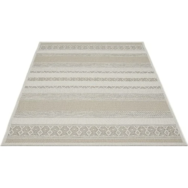 the carpet Calgary - robuster Teppich, Flachgewebe, modernes Design, ideal für Küche und Esszimmer, Vintage-Optik, Boho-Style, besonders flach, auch für den Außenbereich, Beige, 67x180 cm – Bild 7