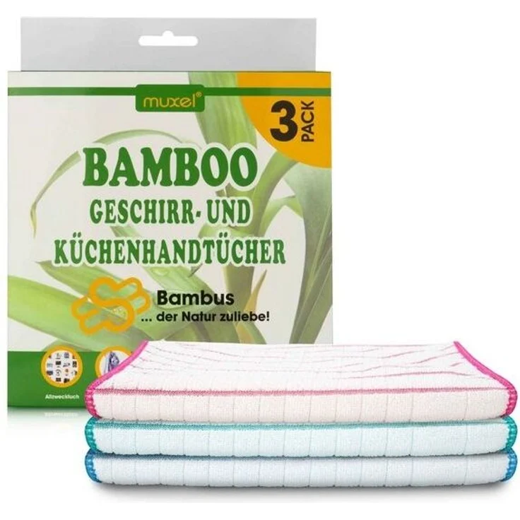 Muxel Geschirrtuch MUXEL Bambus Tücher - 3x Bambus Geschirrtücher - Extra saugfähiges, (Spar-Set, 3-tlg), kochfest – Bild 4