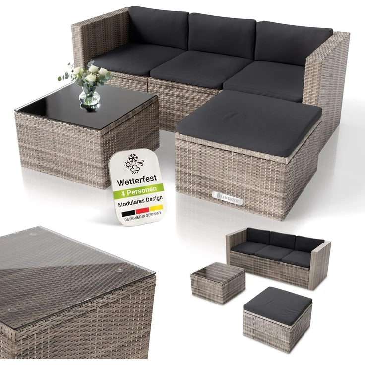 Juskys 'Punta Cana' Lounge, Polyrattan , Grau | Dunkelgrau, M – Bild 1