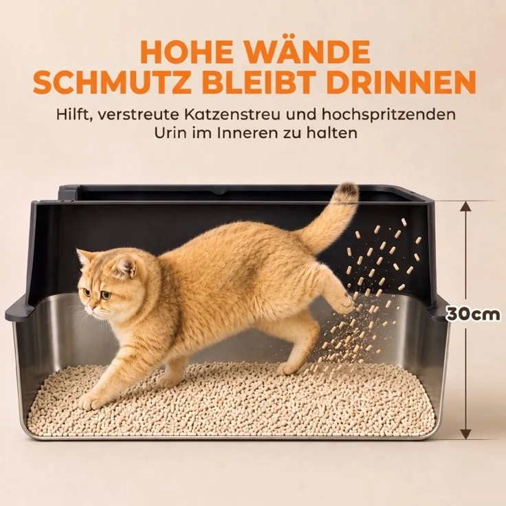 2er-Set Katzenklo Edelstahl XL mit Hohem Rand Deckel 60x40x30cm Halboffene mit 2 Schaufeln, für Große Katzen bis 8 kg--Schwarz--60x40x30cm--YOUDENOVA – Bild 5