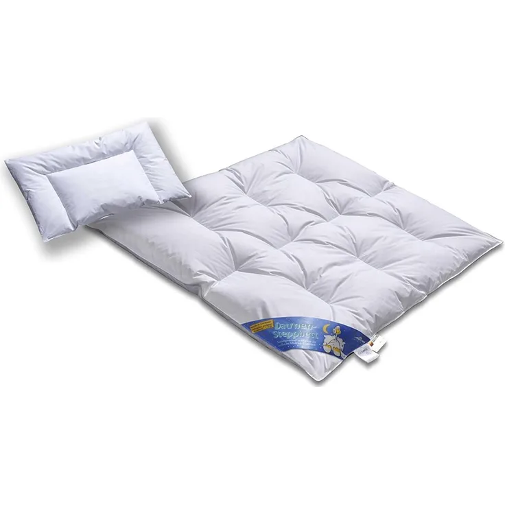 Hochwertiges Daunenbett & Daunendecke 100cm x 135cm und 40cm x 60cm | Daunen und Federn Klasse 1 | Hülle 100% Baumwolle weiß | voll waschbar | Praktische Tragetasche | Deutsches Qualitätsprodukt