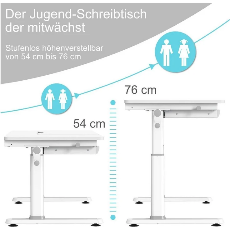 HOKO Kinderschreibtisch höhenverstellbar für Kinderzimmer (Tisch-Stuhl-Set, Kinderstuhl mit abnehmbarer Fußstütze, Schmetterlingslehne und Rollen), 120x60 cm Schreibtisch, für Kinder ab 6 Jahren, Weiß-Rosa, ELIN-ANKE – Bild 3