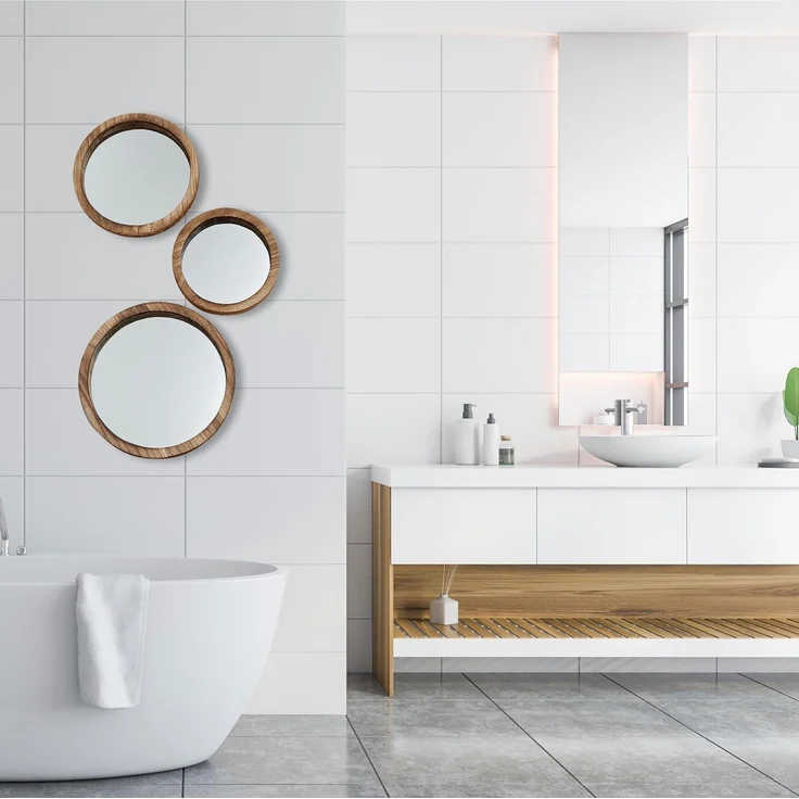BOLTZE Spiegel Jones 3er Set, aus Holz, Rund, Braun, Landhaus Design – Bild 3