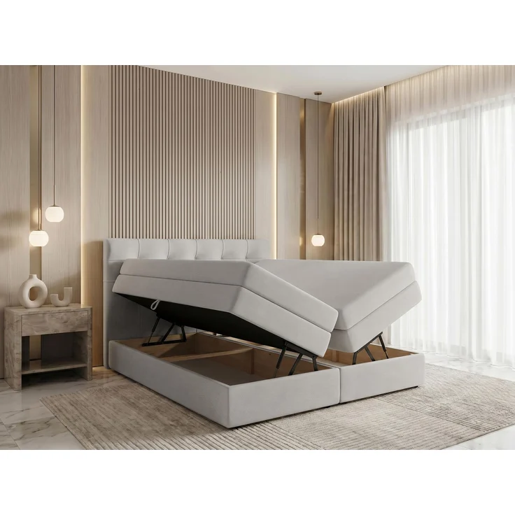AX LIVING Finike Boxspringbett 160x200 cm mit Topper, 2 Matratzen, Stoff Beige – Bild 2
