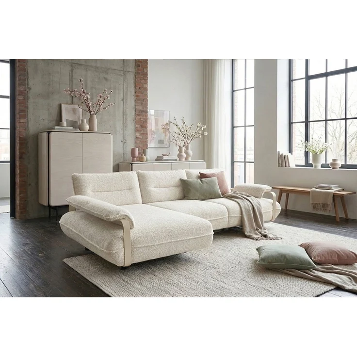 KAWOLA Ecksofa ANISSA Stoff cremeweiß manuelle Rückenverstellung Longchair links 84 x 185 x 297 cm – Bild 2