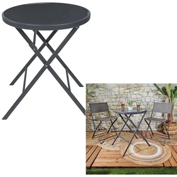 HOME DECO FACTORY, HDO0301, Tisch Modell Elba Grey, Gartenmöbeltisch, Möbel, Gartenmöbel, Tisch für den Außenbereich, 60 x 71 x 60 cm, zum Zusammenbauen, Grau – Bild 2