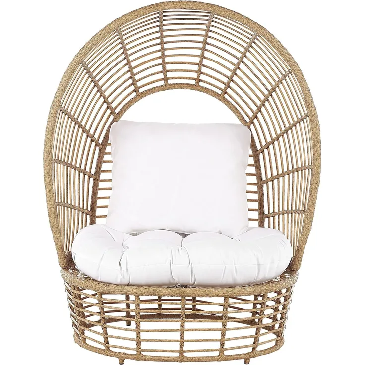 Beliani 'LIDO' Sonneninsel mit Kissen, Rattan natur / weiß, 109x83x150 cm