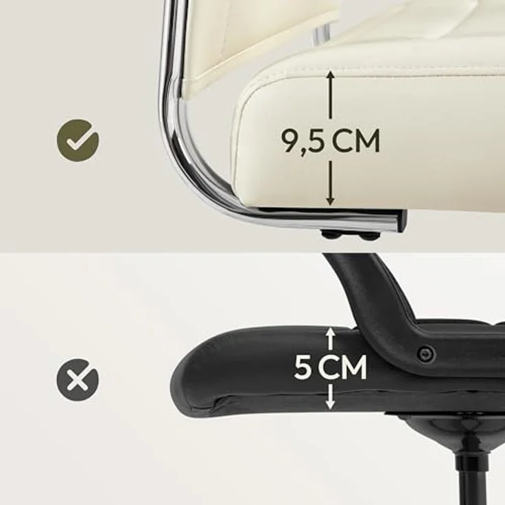 Yaheetech Bürostuhl ergonomischer Schreibtischstuhl mit Armlehnen, Chefsessel Computerstuhl hoher Rückenlehne, Arbeitsstuhl mit Wippfunktion bis 136 kg Belastbar Beige – Bild 8