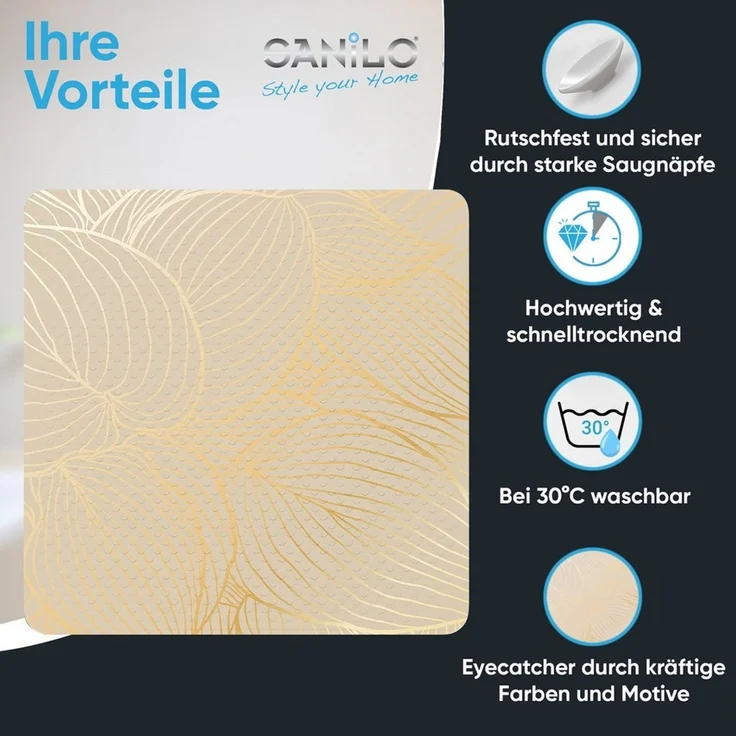 Sanilo Duschmatte, mit Motiv, rutschfest, waschbar, quadratisch, 230 extra starke Saugnäpfe, Kunststoff PVC, 53 x 53 cm, Hosta – Bild 2