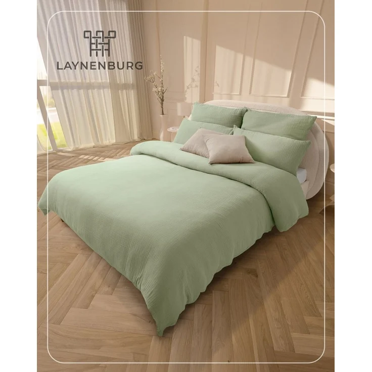 Laynenburg Bettwäsche Musselin aus 100% Baumwolle in 135x200 oder 155x220 cm, atmungsaktiv & bügelfrei – 2 lagig mit Reißverschluss & Haltebändern – Bild 2