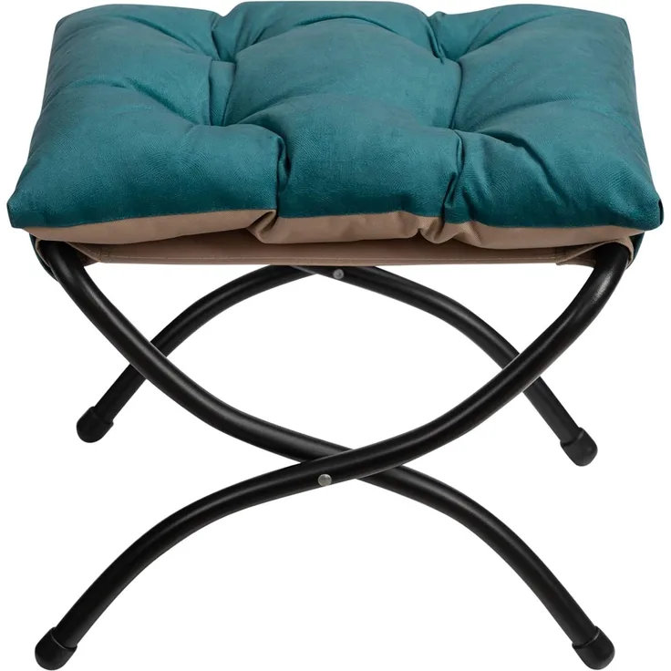 Fußhocker Fußstütze Klapphocker, HollyHOME Faltbar Sitzhocker mit Metallbeinen, Abnehmbar Gepolsterte Sitzfläche, Pfauenblau (47 x 36 x 36 cm)