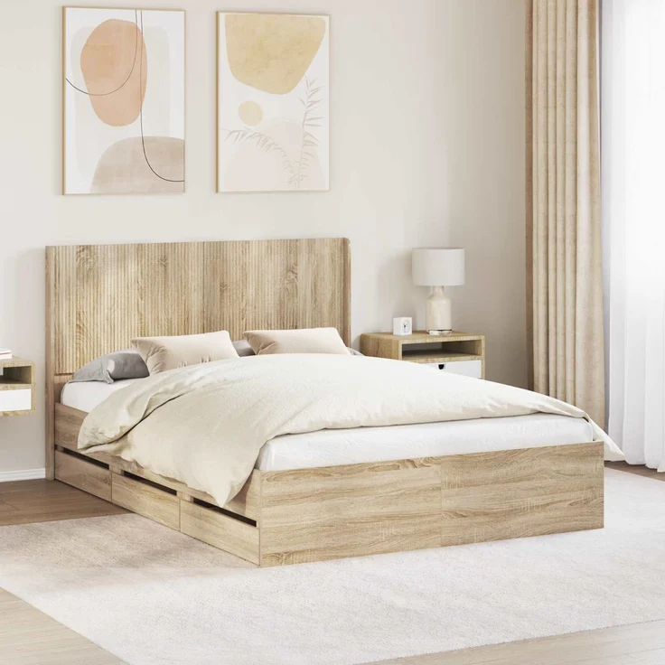 vidaXL Bettgestell mit Stauraum und Kopfteil Sonoma-Eiche 150 x 200 cm 3413937 – Bild 1