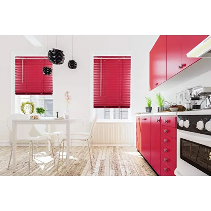 Victoria M. Aluminium Jalousie 25mm, Feuchtigkeitsbeständige Innenjalousie, Schraub- oder Klemmmontage inkl. Klemmclips, 130 x 130 cm, holzdunkel – Bild 4