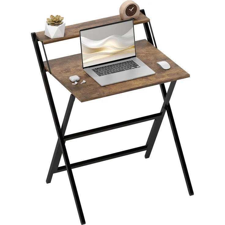 MELAYR, Klappbarer Schreibtisch 65,5 x 45 cm mit Ablagefach für Schlafzimmer und kleine Räume, Rustikales Braun