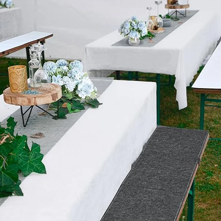 Dunedesign Bierbankauflage, Grau, 2-in-1 Filzpolster mit 4 rutschfesten Gurten, 220x25x0,8 cm, Outdoor-Kissen für Gartentisch und Bierzelt – Bild 2