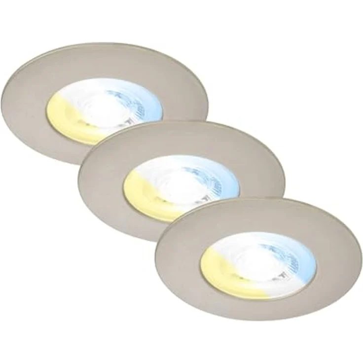 BRILONER – 3er Set LED Einbaustrahler 230V, LED Strahler Badezimmer IP44, Deckenstrahler, Spots, Deckenspots, Lichtfarbe einstellbar, Matt-Nickel – Bild 1