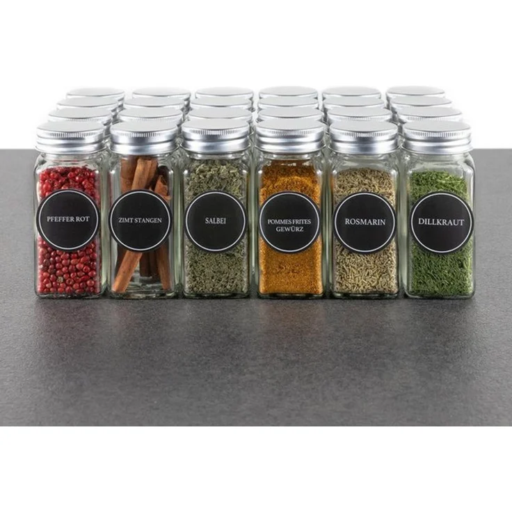 Hanseküche Gewürzbehälter Gewürzgläser Set mit Streueinsatz, Glas, (24 Gewürzgläser, 1-tlg, Set inkl. Zubehör), inkl. Ersatzstreueinsätze, Trichter und Reinigungsbürste – Bild 4