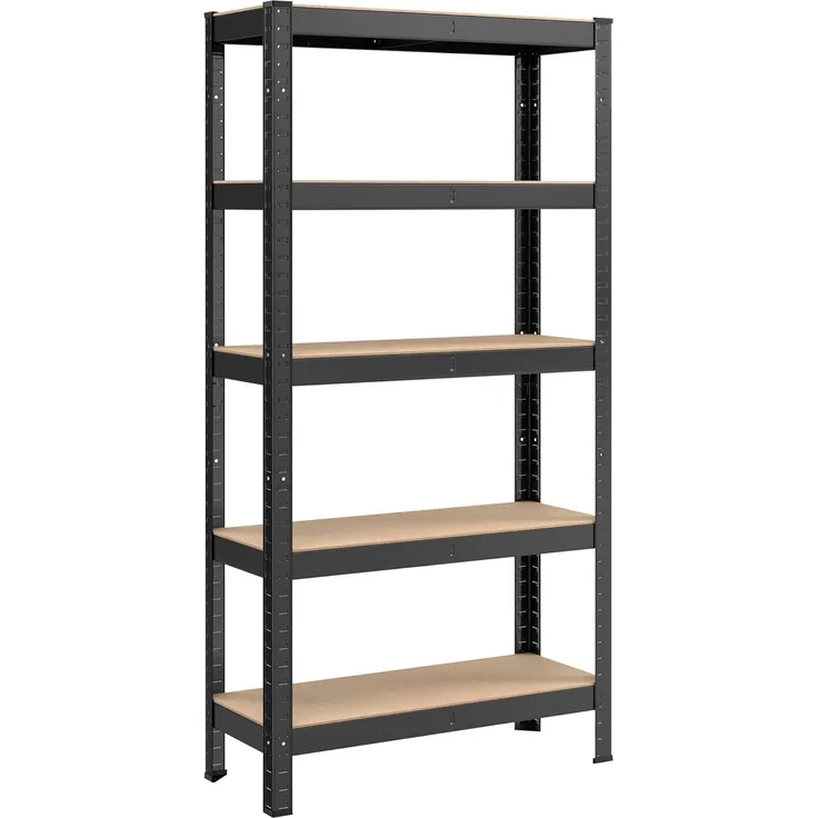 Songmics Schwerlastregal mit 5 verstellbare Ablagen, bis 650 kg belastbar, MDF / Stahl naturfarben-schwarz, 30 x 75 x 150 cm