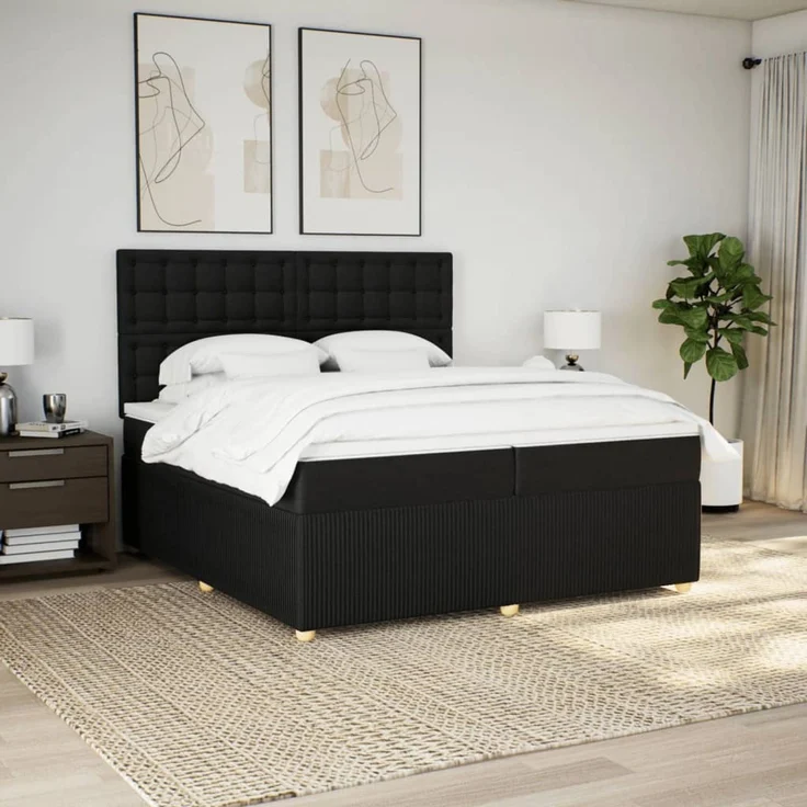 vidaXL Boxspringbett mit Matratze Schwarz 200x200 cm Stoff 3294479 – Bild 5