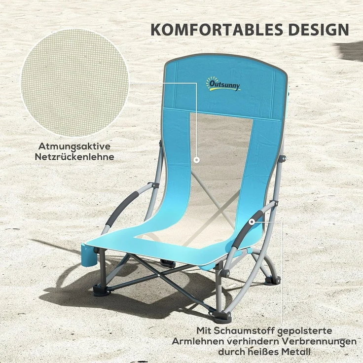 Outsunny Campingstuhl klappbar, mit Getränkehalter, Netzrückenlehne, Tragetasche (2er Set Campingstühle, 2 St), bis 120 kg Gartenstuhl für Garten Strand – Bild 5
