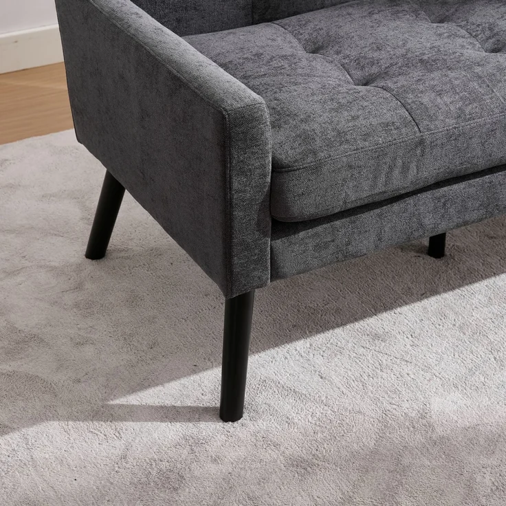 LVHOM 2-Sitzer Sofa aus Leinenstoff mit Knopfsteppung, Loveseat mit hochdichter Schaumstoffpolsterung und Massivholzbeinen, Stoffsofa für Wohnzimmer & Büro, bis 260kg, Dunkelgrau – Bild 4