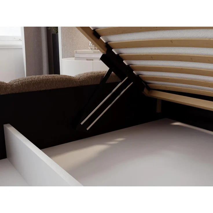 GRAINGOLD Modo Polsterbett 180x200, Doppelbett mit Kopfteil, groß Stauraum, Bouclé-Stoff, Braun – Bild 6
