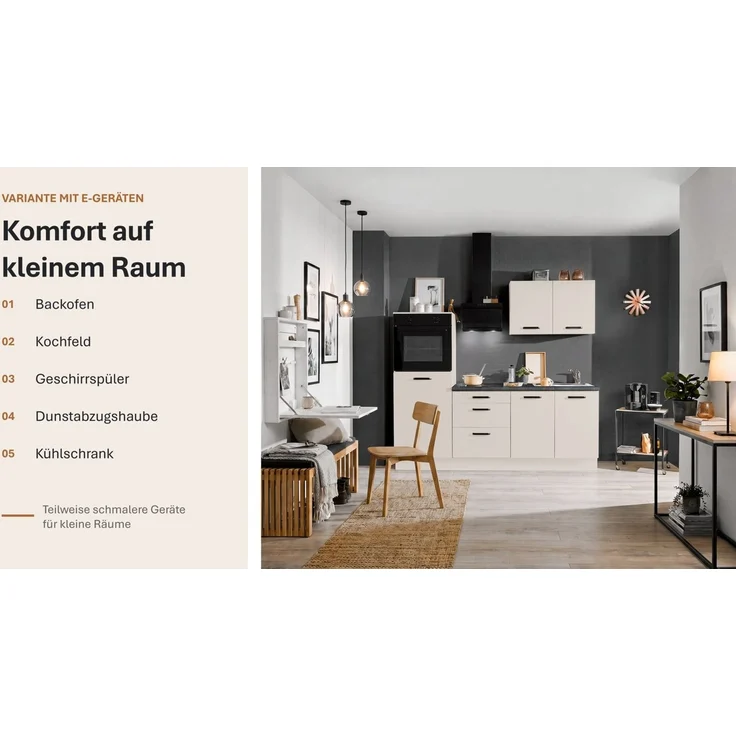 wiho Küchen Küchenzeile Compact: Kleines Format, große Ausstattung, optional mit E-Geräten, Variante mit Kühlschrank, Breite 210 cm – Bild 3
