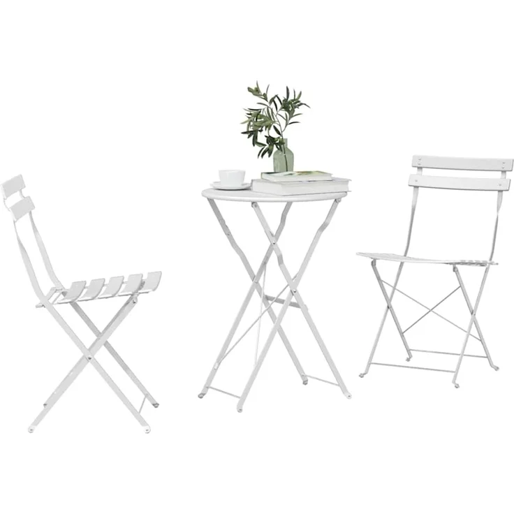 vidaXL Klapp Bistro Set 3 pcs Weiß Stahl 42002968 – Bild 2