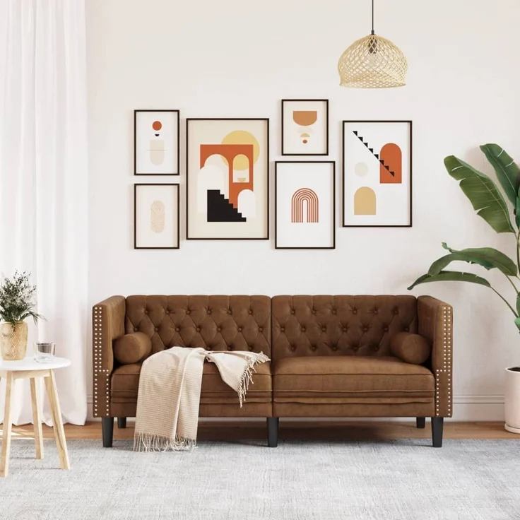 vidaXL Chesterfield-Sofa 2-Sitzer Braun Kunstleder in Wildleder-Optik 372692 – Bild 2