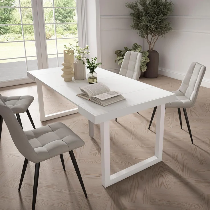 Skraut Home | Ausziehbarertisch | Multifunktionaler ausziehbarer | 180 | Für 8 Gäste | Massivholz Beine | Moderner Stil | Weiß – Bild 2