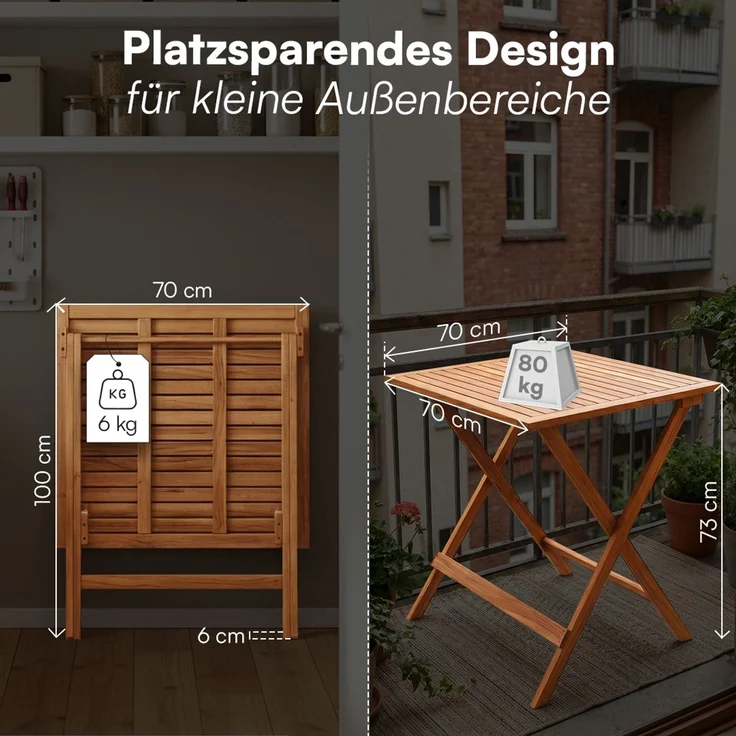STEELSØN 'Lystra' Gartentisch, Akazienholz geölt, 70x70x73 cm (LxBxH), Holztisch klappbar, bis 80 kg belastbar – Bild 8