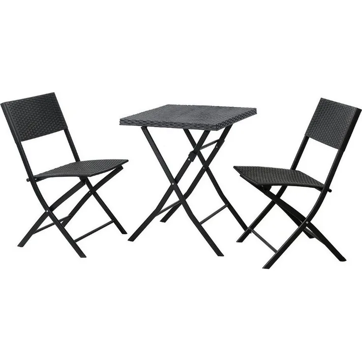 SVITA Polyrattan Bistro-Set Balkonset Klappmöbel Stuhl Tisch Gartenmöbel Schwarz