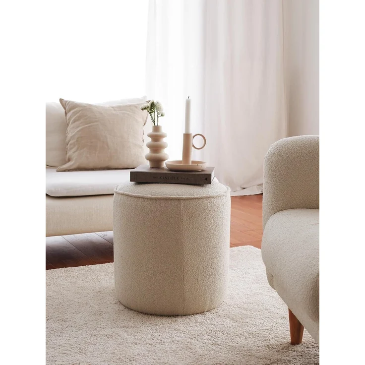 Atelier Del Sofa Elegant Cream Pouffe, 43 x 45 x 43 cm | 100% Wooden Frame, Soft Teddy Fabric, 24 DNS Feather Cushion | Perfect for Modern Living Rooms & Bedrooms – Bild 4